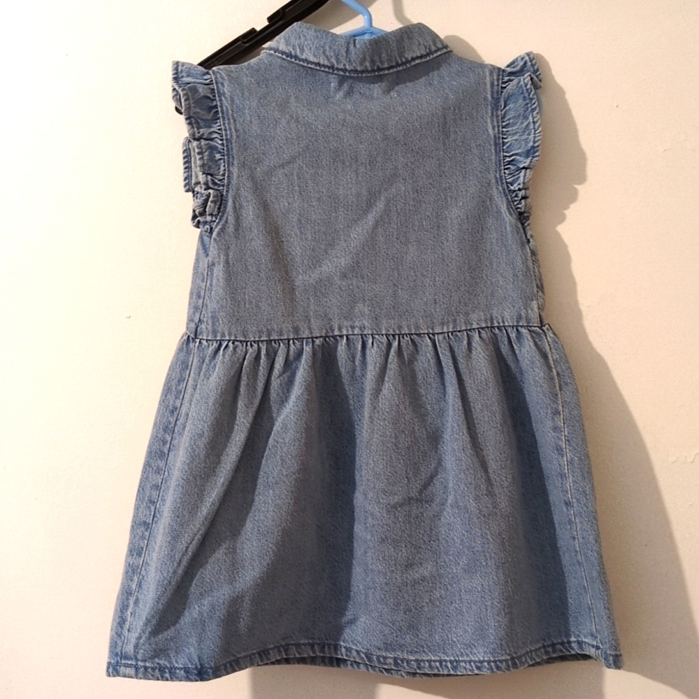 Zara Light Blue Denim Cotton Collar Open Front Top Dress/Headband 3-4 Years. - Picture 5 of 6